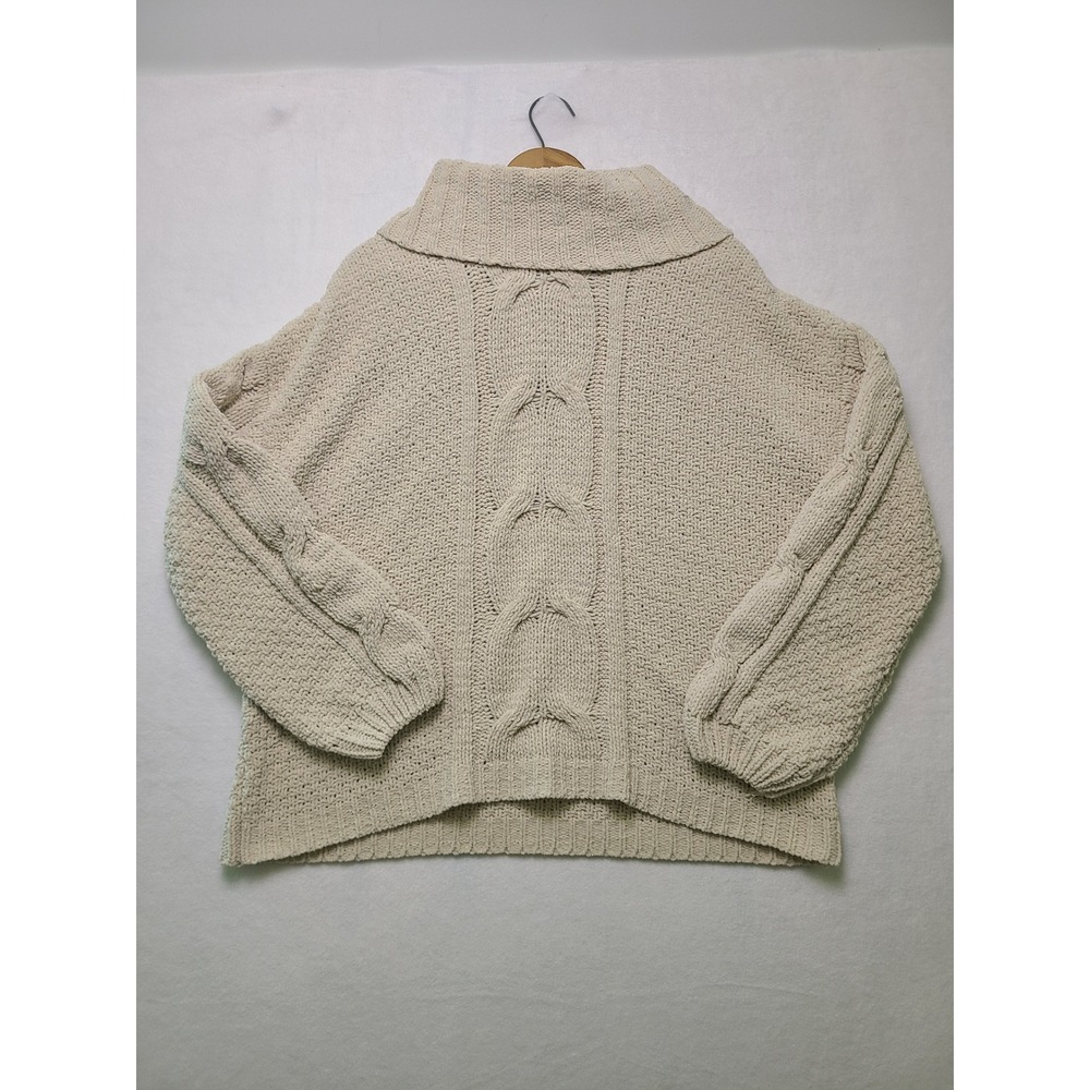 Seven7 M Sweater Cowl Neck Cable Knit Chenille Cream Beige Oversized Cozy Preppy